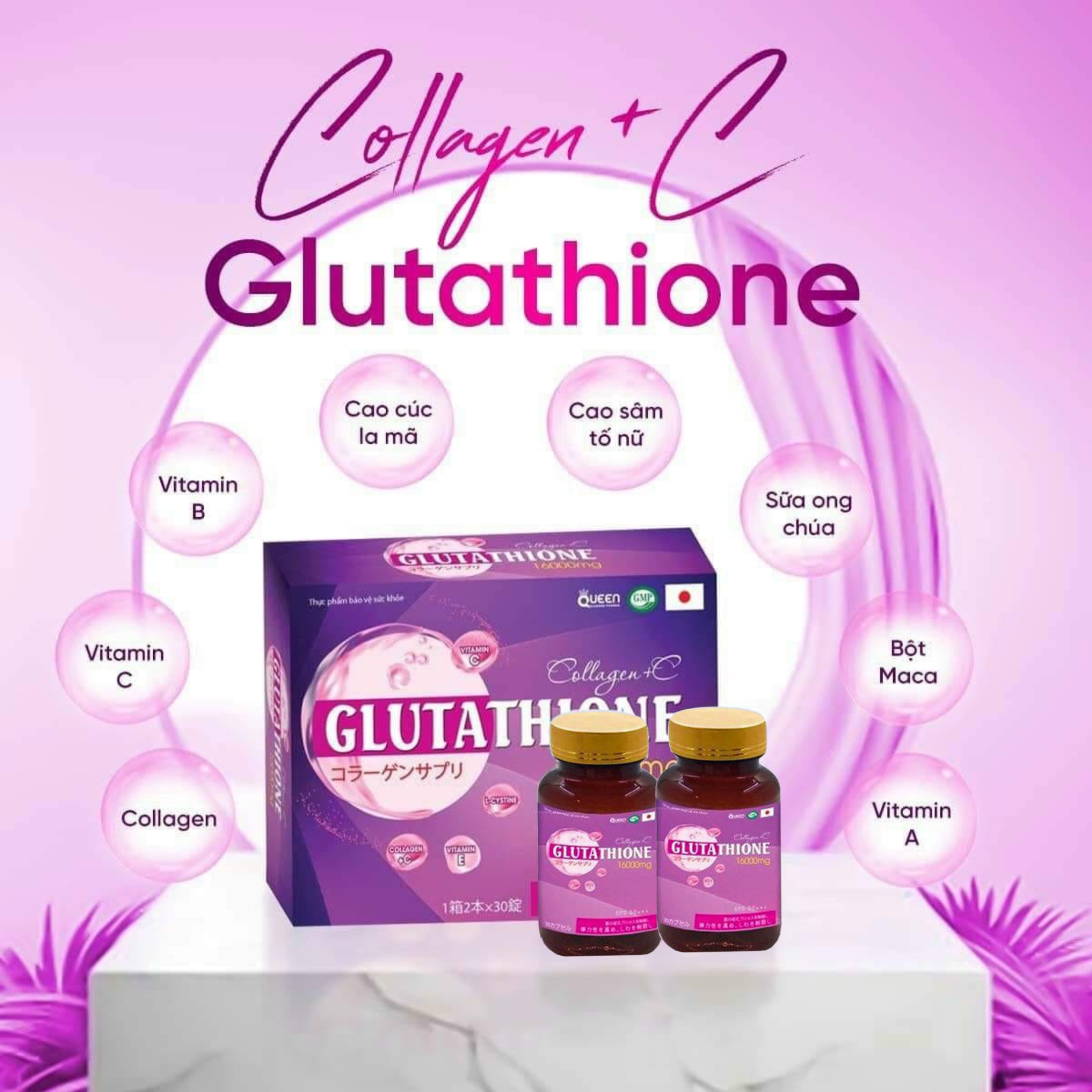 Glutathione 16000mg, Viên uống glutathione Collagen trắng da, nâng tone, giảm nám, thâm, sạm da, trắng da