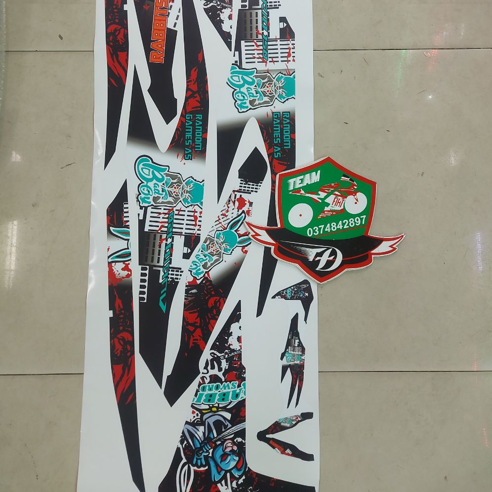 Tem dán xe vario mẫu tem rời thỏ rabbit dán xe đen
