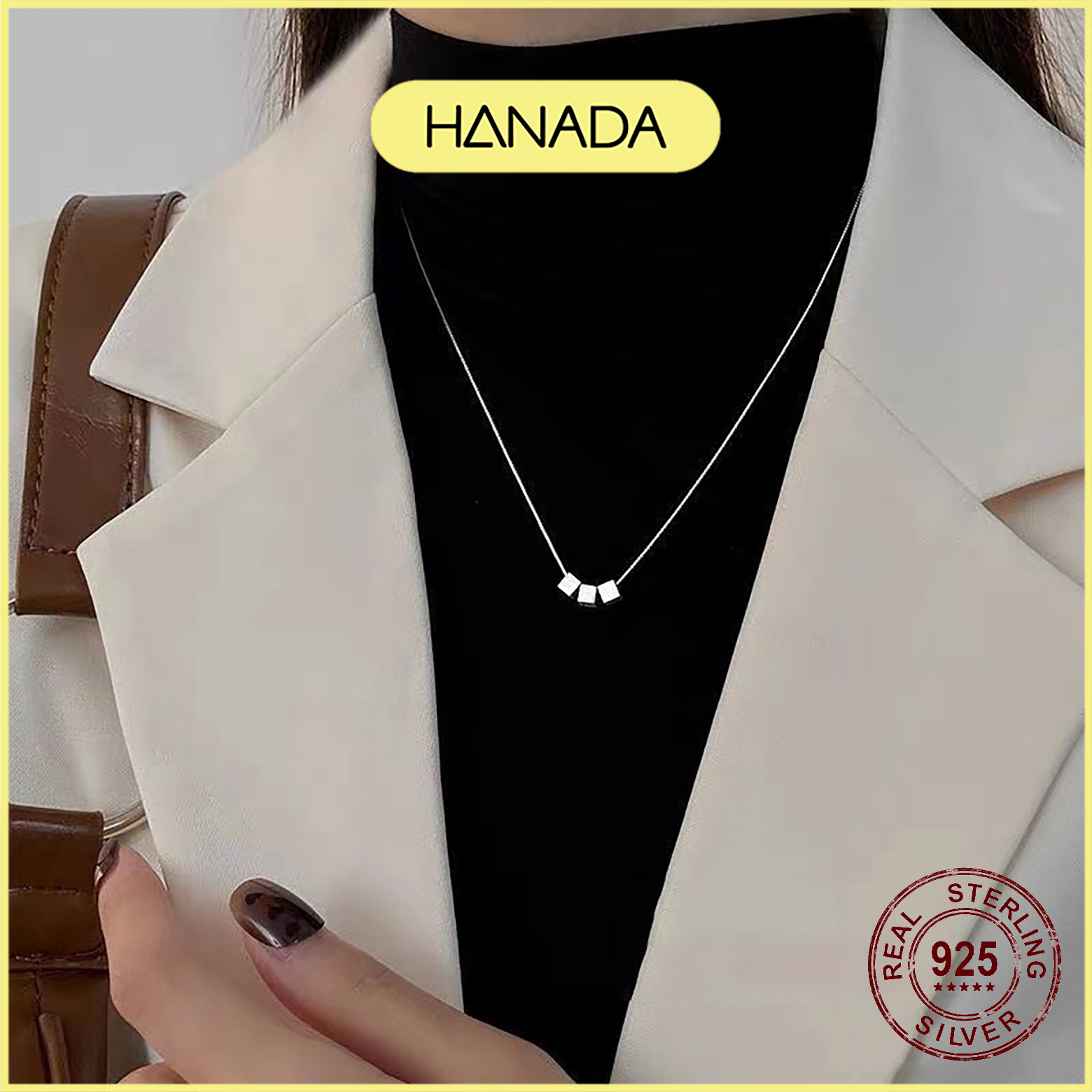 [HCM] Dây Chuyền Bạc 925 Hanada Ba Khối Vuông 0126