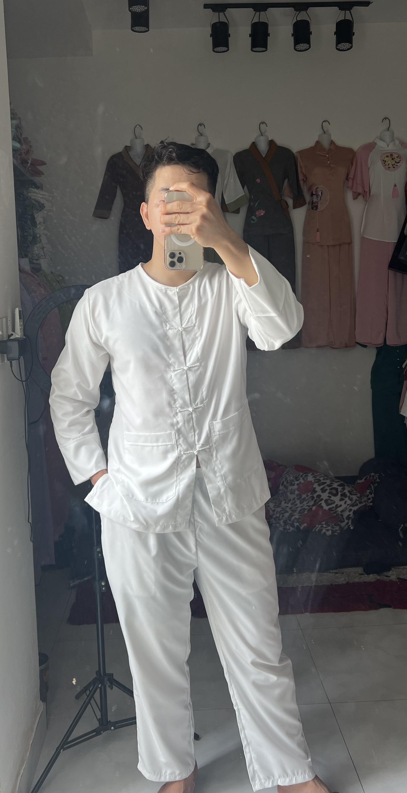 ĐỒ LAM ĐI CHÙA # ĐỒ BÀ BA KATE LỤA MÀU TRẮNG DÀNH CHO NAM