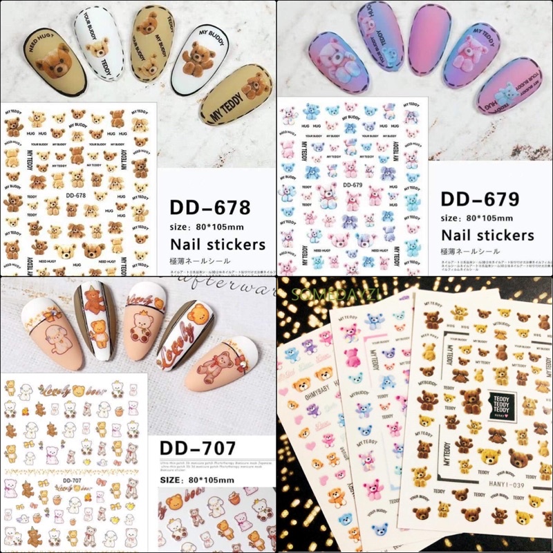 Sticker hình dán móng gấu teddy siêu hot