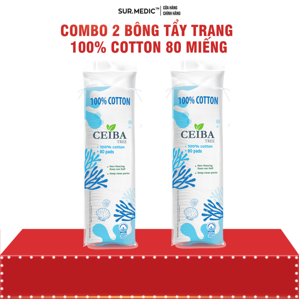 COMBO 2 Bông Tẩy Trang Ceiba 100% Cotton Siêu Tiết Kiệm Dung Dịch 80 Miếng