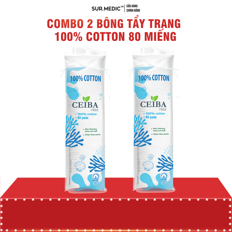 COMBO 2 Bông Tẩy Trang Ceiba 100% Cotton Siêu Tiết Kiệm Dung Dịch 80 Miếng