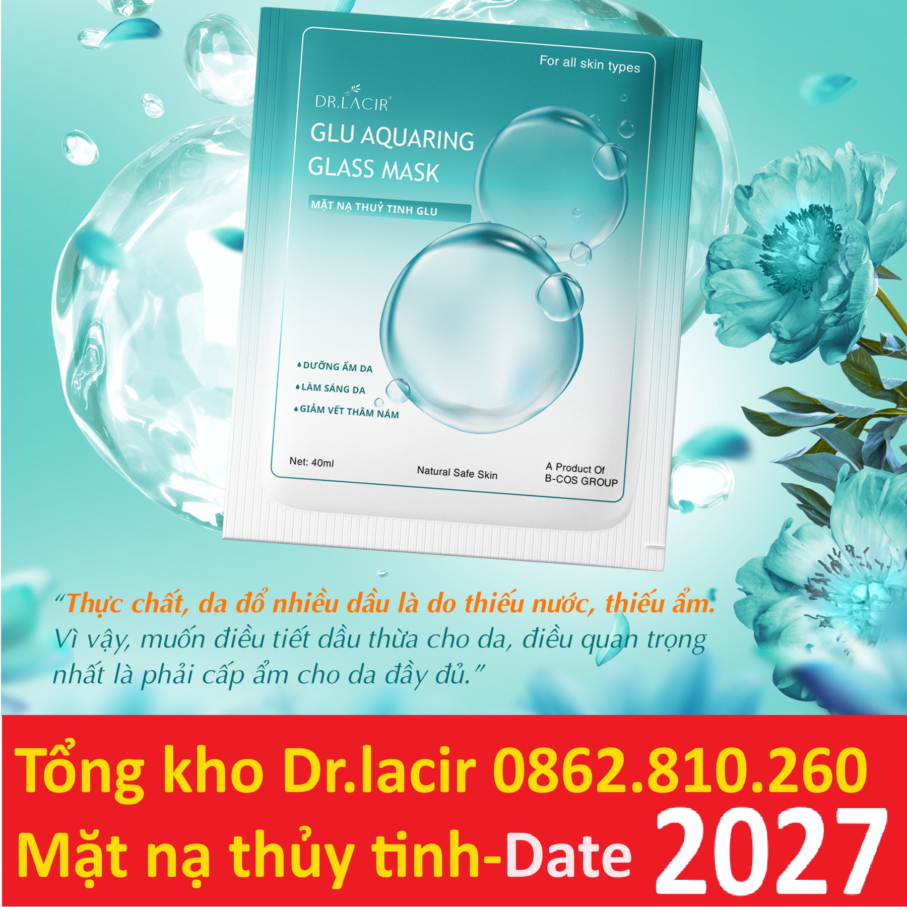 Mặt nạ thủy tinh glutathione lamer drlacir, mặt nạ dưỡng da căng bóng glu aquaring glass mask dr lacir