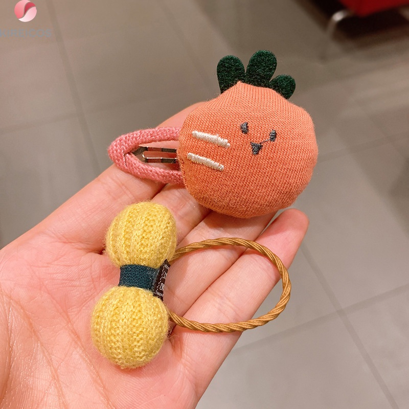 Set 2 Kẹp Tóc Cột Tóc Hình Thú Dễ Thường Và Nơ Len