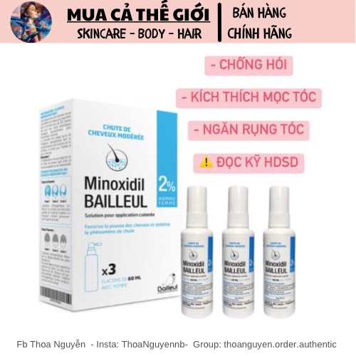 [GIẢM 5% ĐƠN 129K]Xịt mọc tóc Minoxidil Bailleul