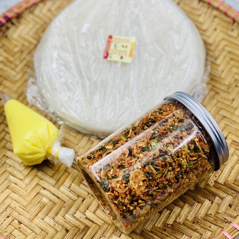 Combo Bánh Tráng Phơi Sương 500g - 250g Muối Tôm Hành Phi (Tặng Kèm Túi Bơ Trứng)
