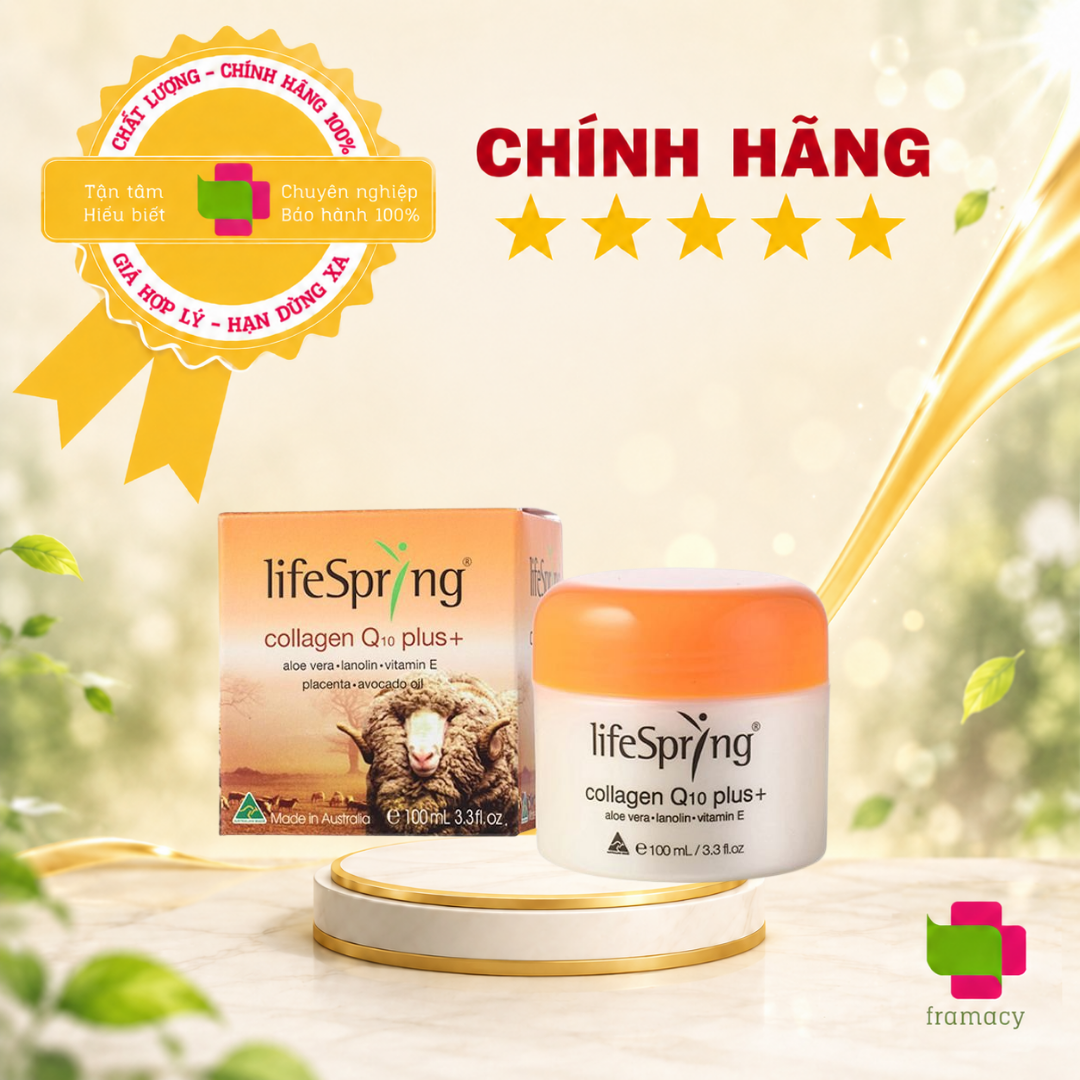 Kem dưỡng da nhau thai cừu LifeSpring Collagen Q10 Plus+, Úc (100ml) giúp giảm lão hóa, thâm nám