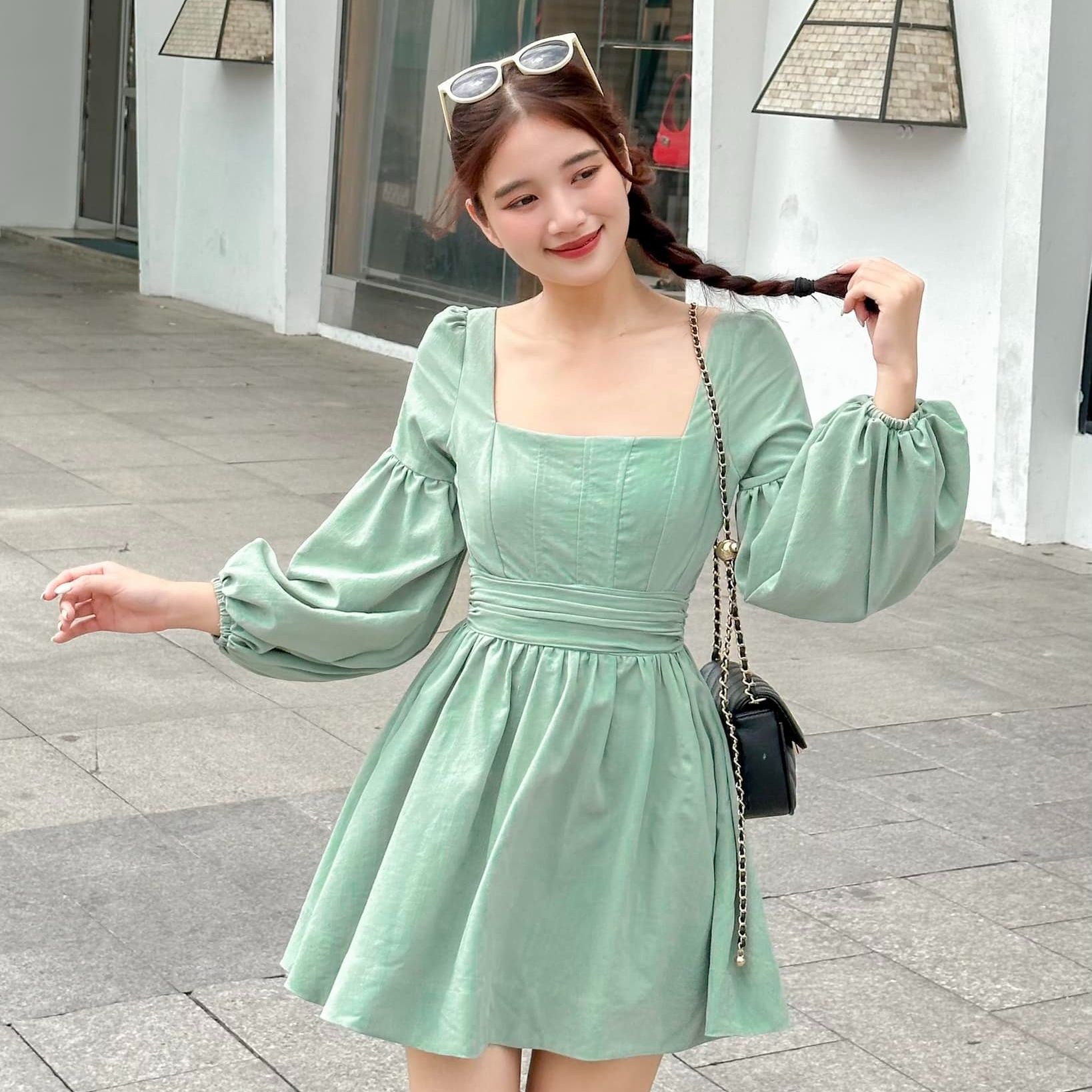 Đầm POLIE - Đầm tay phồng nhún eo