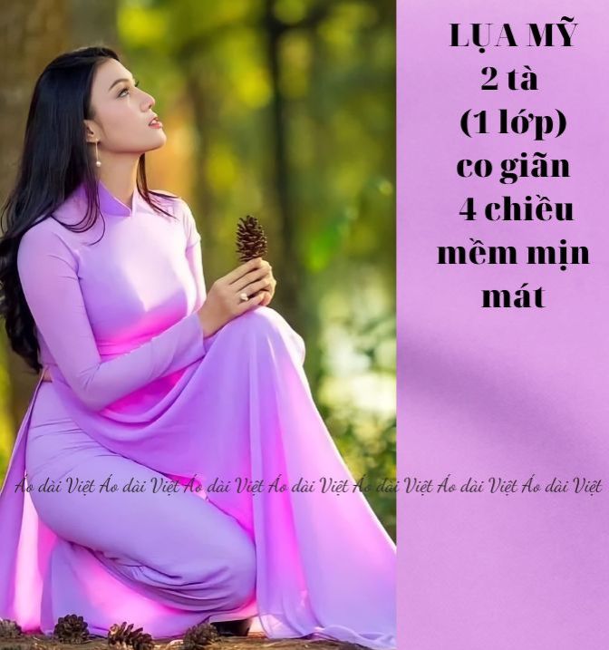 Áo dài màu tím nhạt hoa cà trơn truyền thống may sẵn lụa mỹ cao cấp