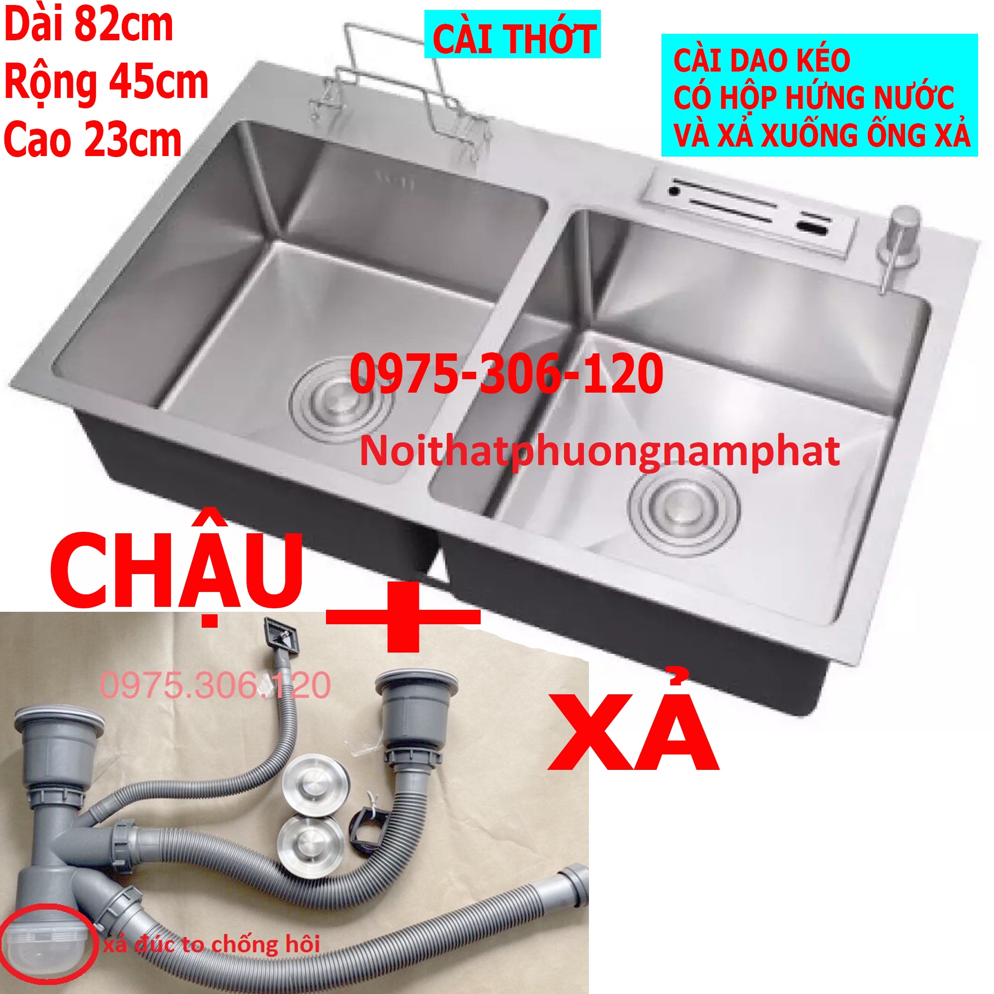 Chậu Rửa Chén Bát INOX SUS 304 N16 8245 NA.GRAND và Bộ Xả Chậu thoát nước CHẬU ĐÚC THỦ CÔNG bồn rửa chén inox
