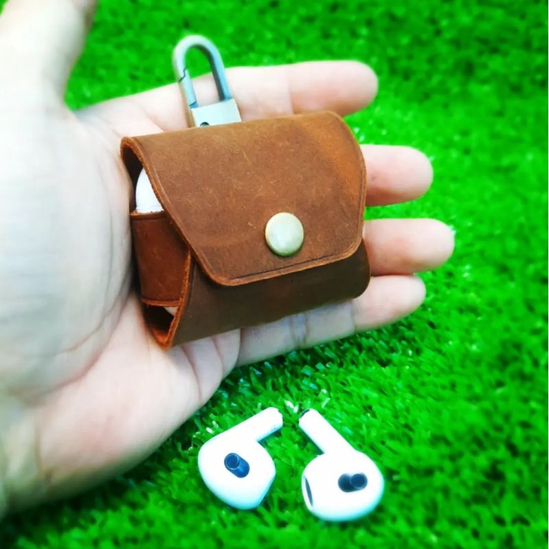 BAO DA AIRPODS 3 TỐI GIÃN DA THẬT HANDMADE
