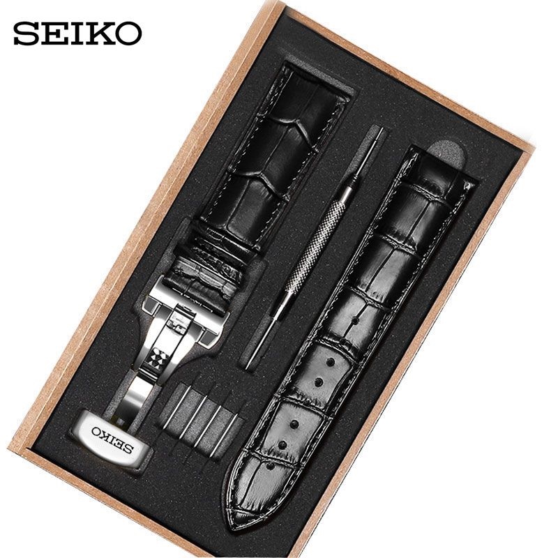 SEIKO Seiko số 5 dây da thật nam nữ khóa bướm nước ma bào ngư đóng hộp phụ kiện đồng hồ chính hãng 20mm