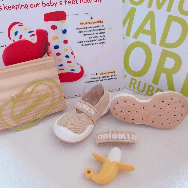 [Chính hãng Ggomoosin] Giày tập đi cho bé cưng flat beige