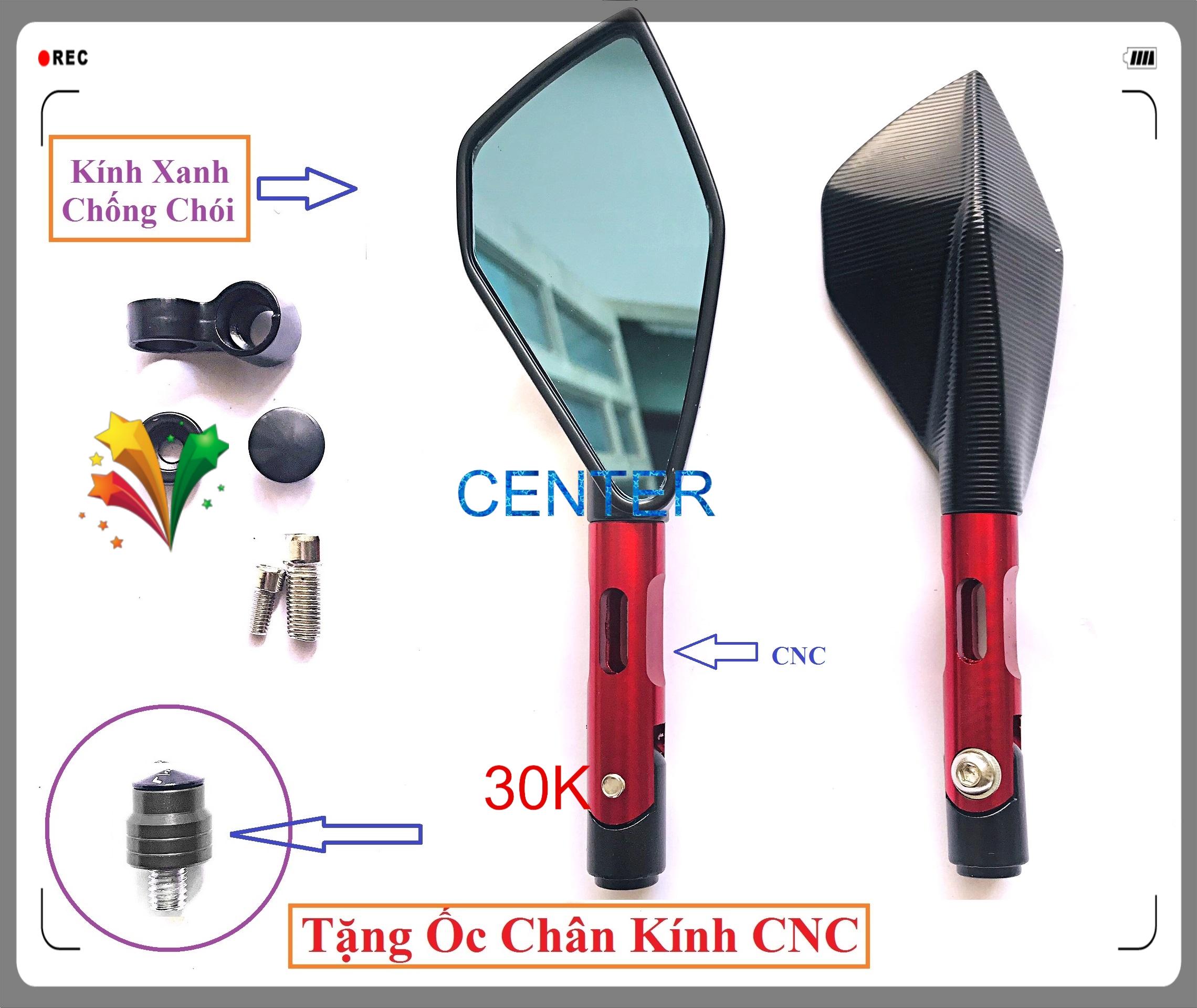 [ Tặng Ốc Chân Kính CNC ] Gương 5 cạnh cao cấp bên TRÁI Màu Đỏ