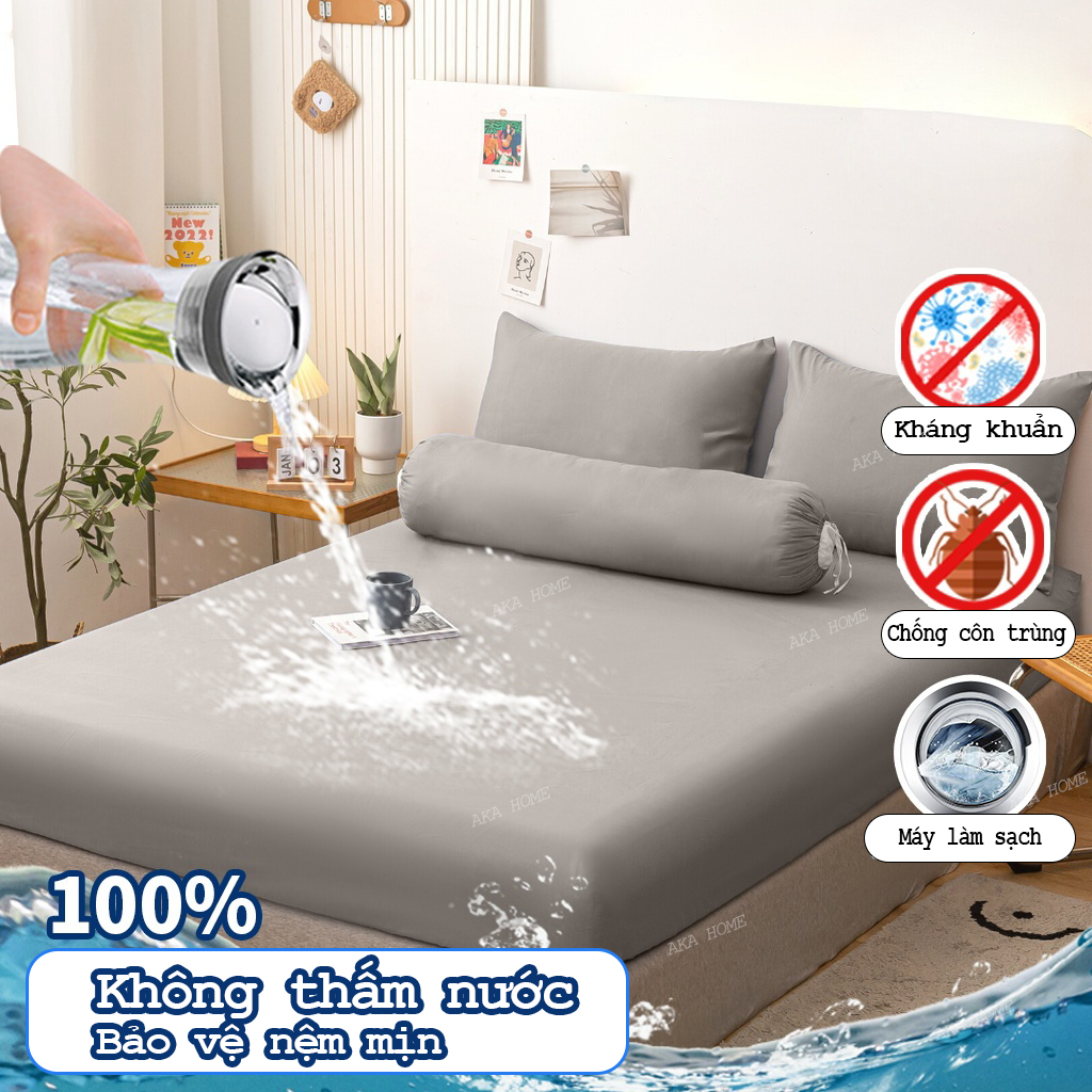 AKA HOME 100% không thấm nước Ga chống thấm 100% kèm 2 vỏ gối Ga chống thấm cotton cho bé cao cấp kháng khuẩn không nóng bí