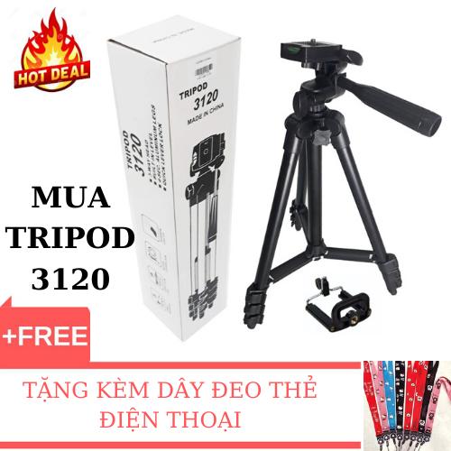 Gía đỡ Chụp Hình Tripod 3120 có kèm giá đỡ điện thoại + Tặng Kèm dây đeo thẻ điện thoại  - Gía 3 Chân Tripod 3120 105cm Chuyên Chụp Hình Live Stream