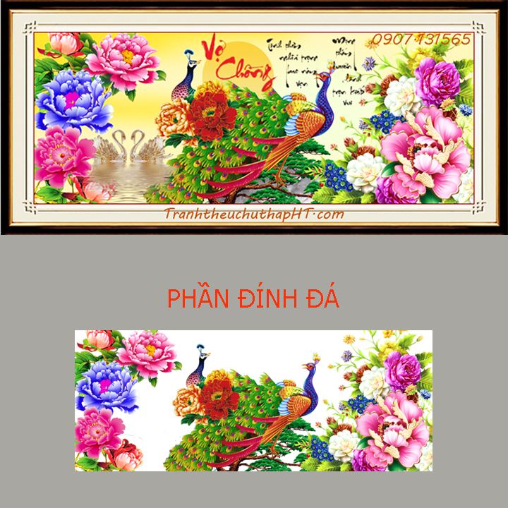 Tranh đính đá vợ chồng chim công VS446 120*53cm (tự làm)