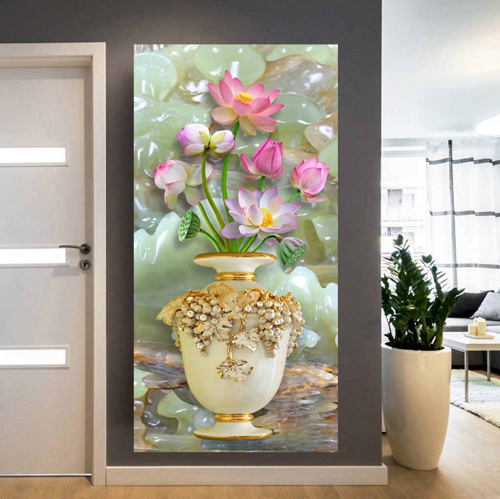 Tranh 3D hoa sen dán tường