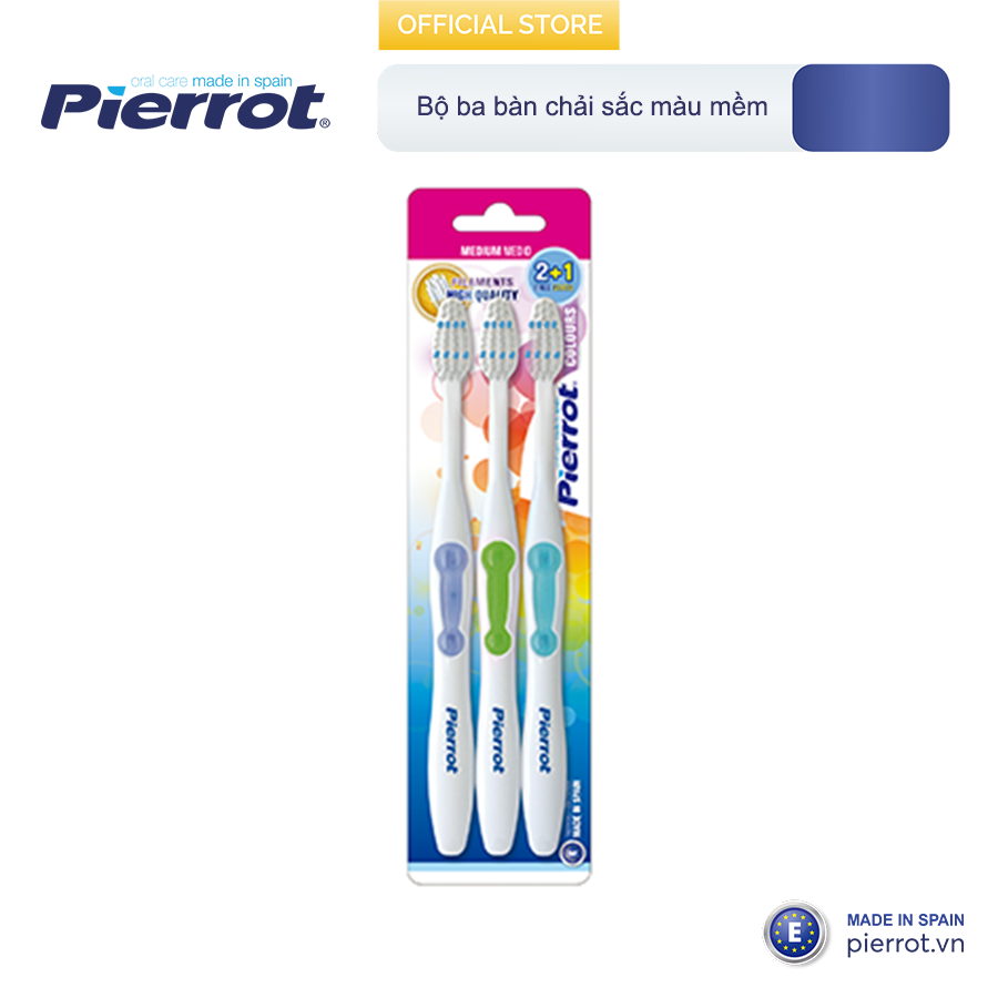 Bộ ba bàn chải sắc màu mềm Pierrot