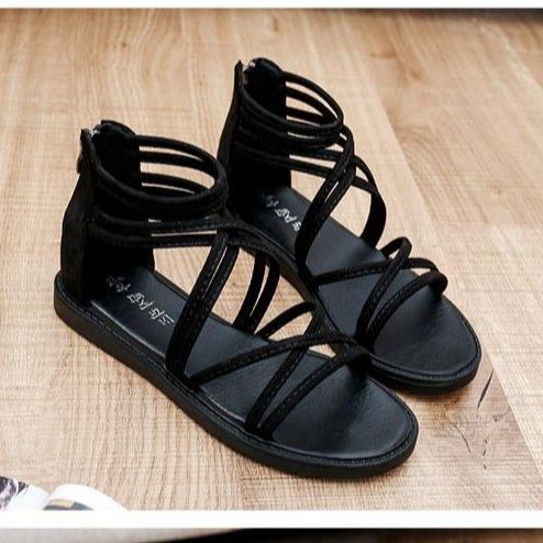 Sandal bệt nhiều dây chéo dây kéo