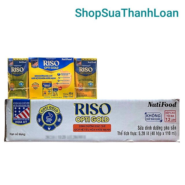 (HSD T2-2024) Thùng 48 hộp Sữa Bột Pha Sẵn RISO OPTI GOLD 110ml.