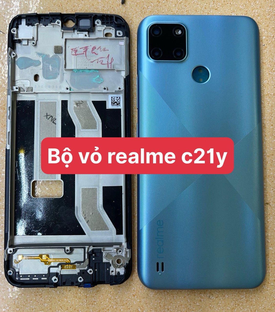 Bộ xương +vỏ+khay sim+kính camera+phím bấm zin realme C21y