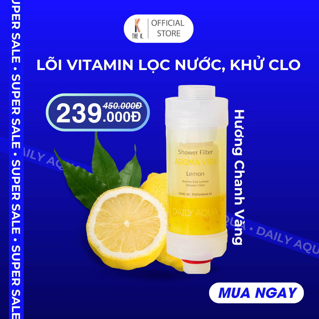 Lõi Lọc Nước Vitamin Daily Aqua, Lọc Clo, Vi Khuẩn, Tạo Mùi Thơm Chăm Sóc Da và Tóc
