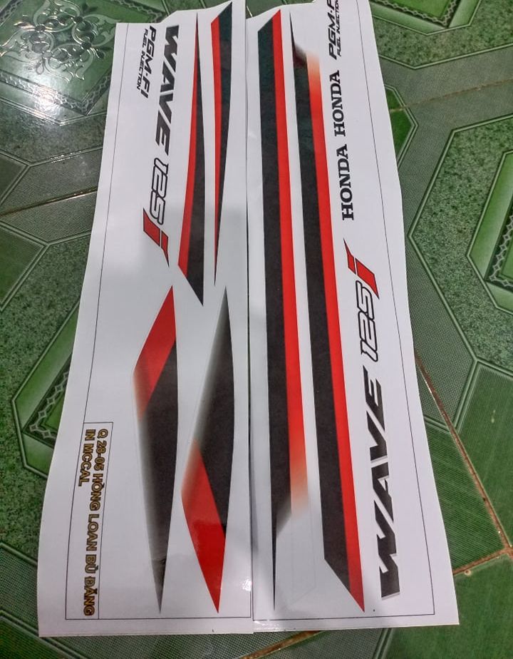 Tem rời wave 125i sọc đỏ đen xe trắng