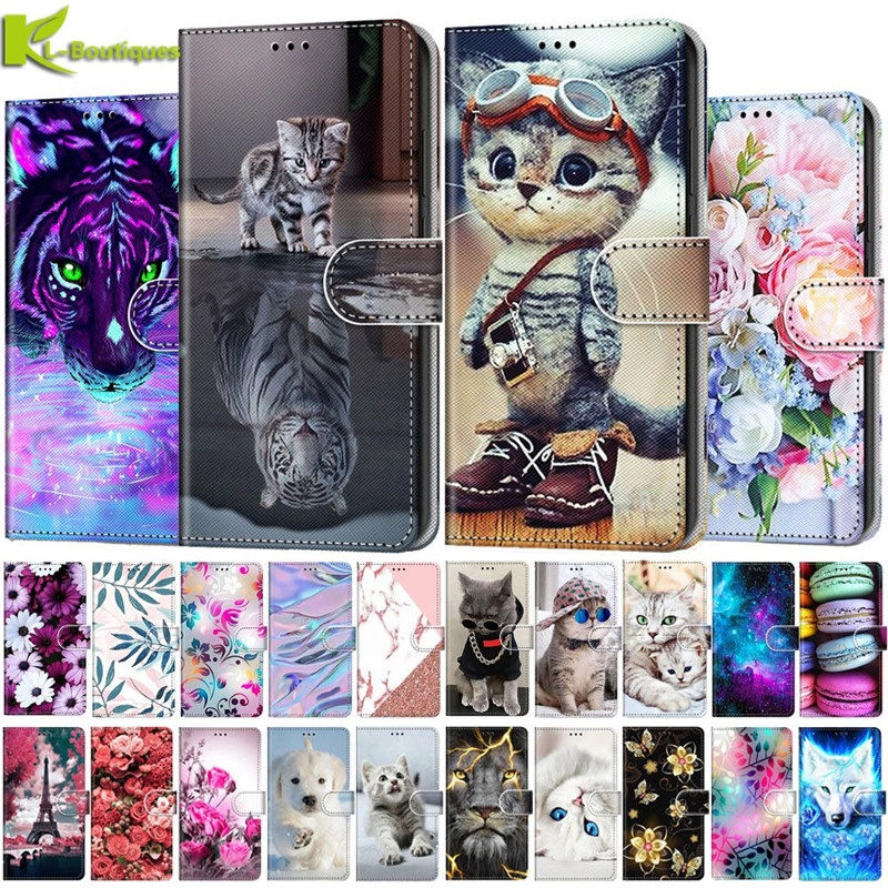 A12 A13 Case For Samsung Galaxy A12 Cover Cat Painted Leather Flip Case