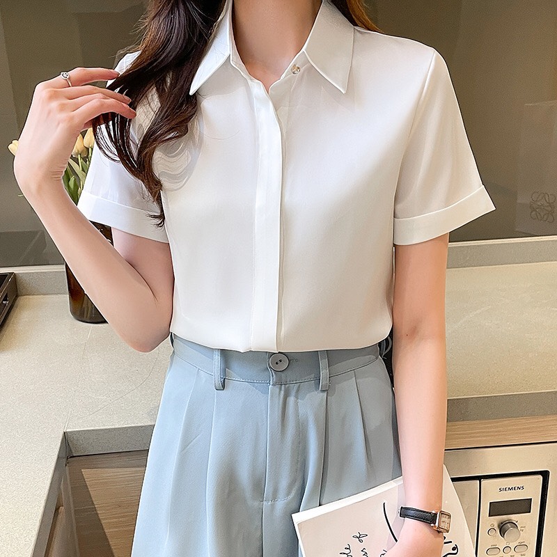 Áo sơ mi nữ tay ngắn kiểu đẹp Hàn Quốc mẫu mới màu trơn mã ST5521 thời trang PONIVALAZA cao cấp , Chất liệu mềm mịn thoáng mát lên form cực chuẩn