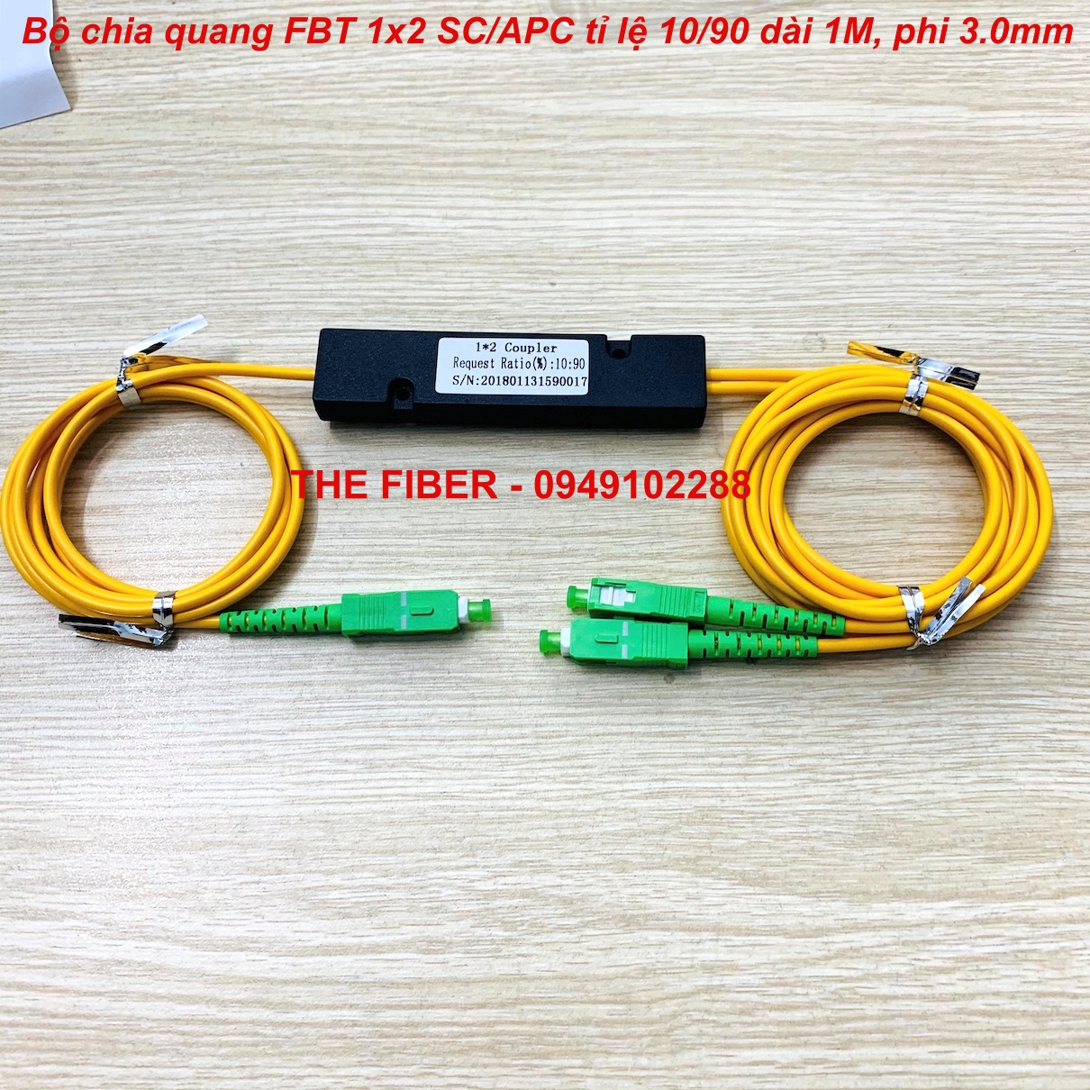 Bộ chia quang fbt 1x2 sc/apc tỉ lệ 10/90 dài 1m, phi 3.0mm