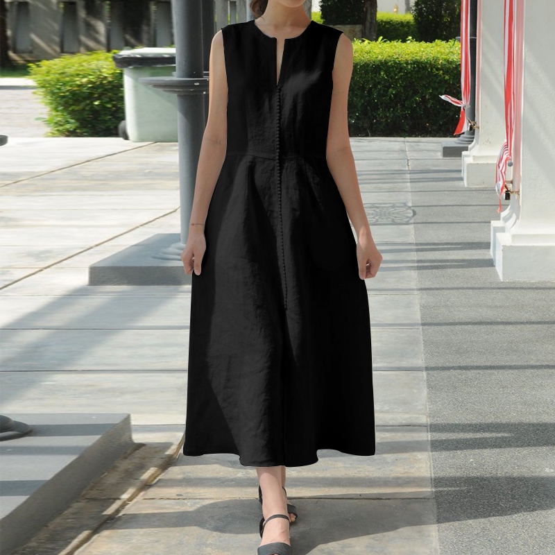Đầm Maxi sát nách cổ chữ V cho nữ ZANZEA