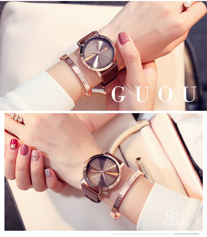 Đồng hồ nữ GUOU 8171 dây da cao cấp thời trang
