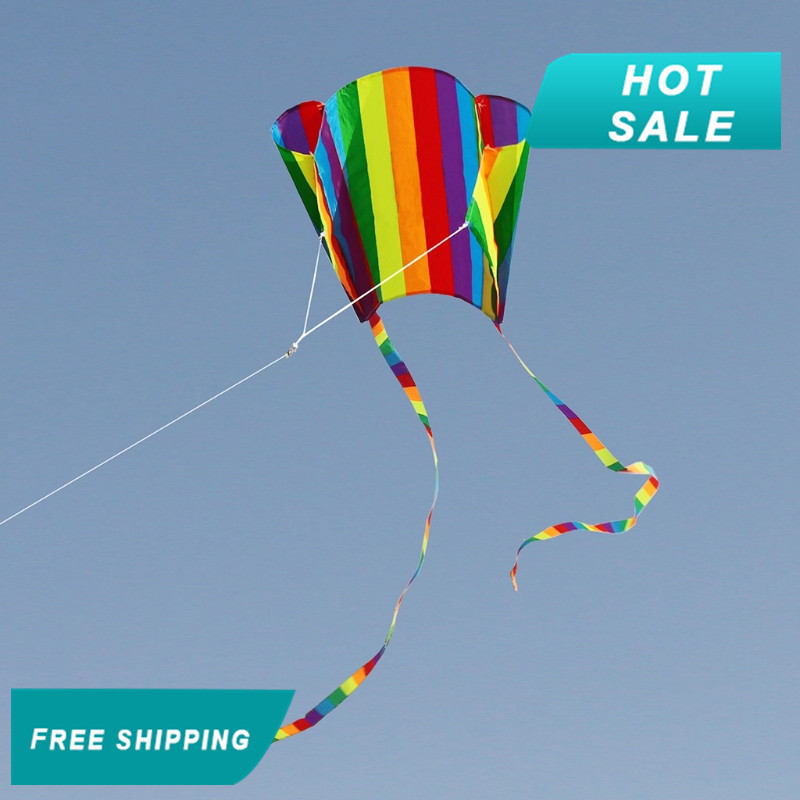 New Rainbow Parafoil Kite With Tails Soft Kite Flying Toys Give 30m Kite Line