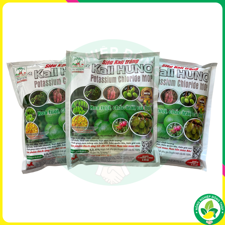 Siêu Kali trắng Kali HUNO Potassium Chloride M0P – Hoa Tươi, Chắc Trái, Củ Bự (Gói 1kg)