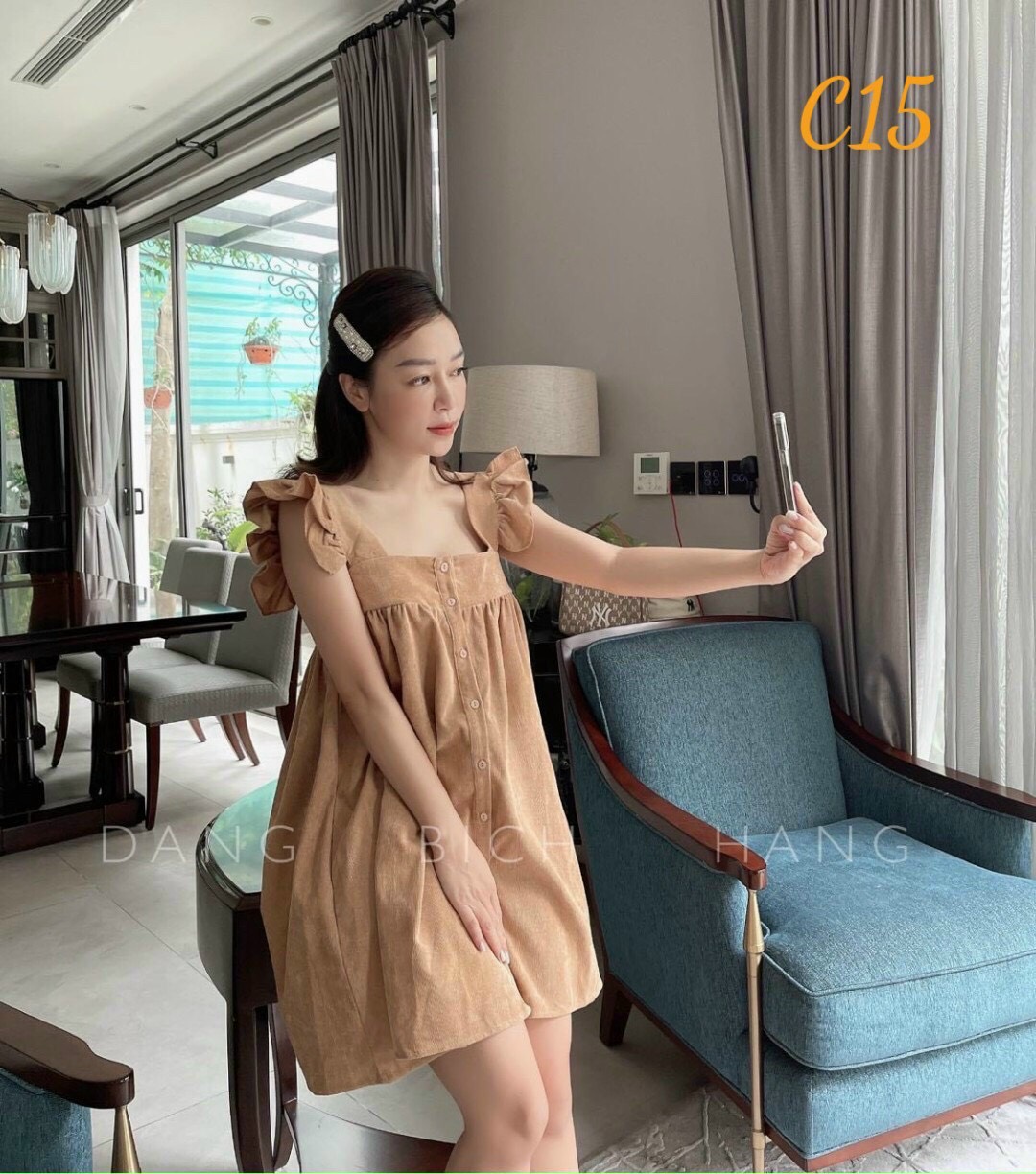 ĐẦM XÒE TAY BÈO CỔ VUÔNG SIÊU XINH