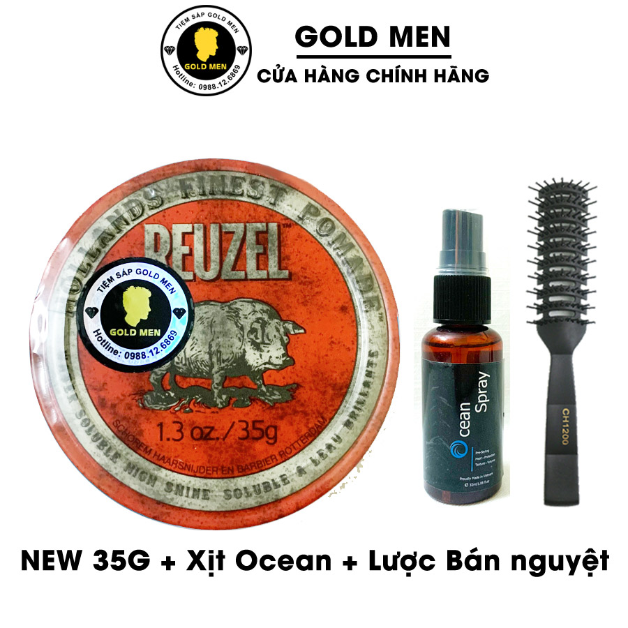 Sáp vuốt tóc Reuzel Red Pomade, Pomade vuốt tóc + Tặng quà