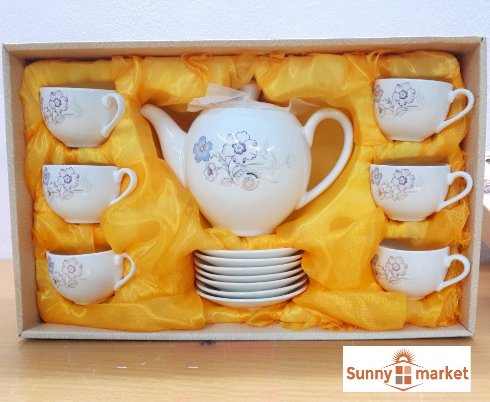 Bộ bình trà gốm sứ cao cấp kèm 6 ly bộ tách trà dùng làm quà tặng bộ ấm