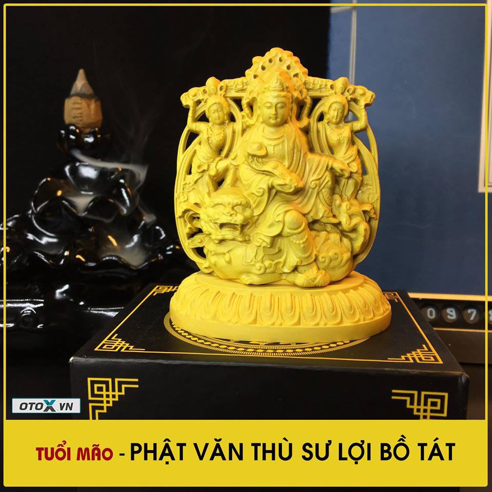 Tượng phật văn thù bồ tát gỗ hoàng dương - tặng 1 vòng đeo tay