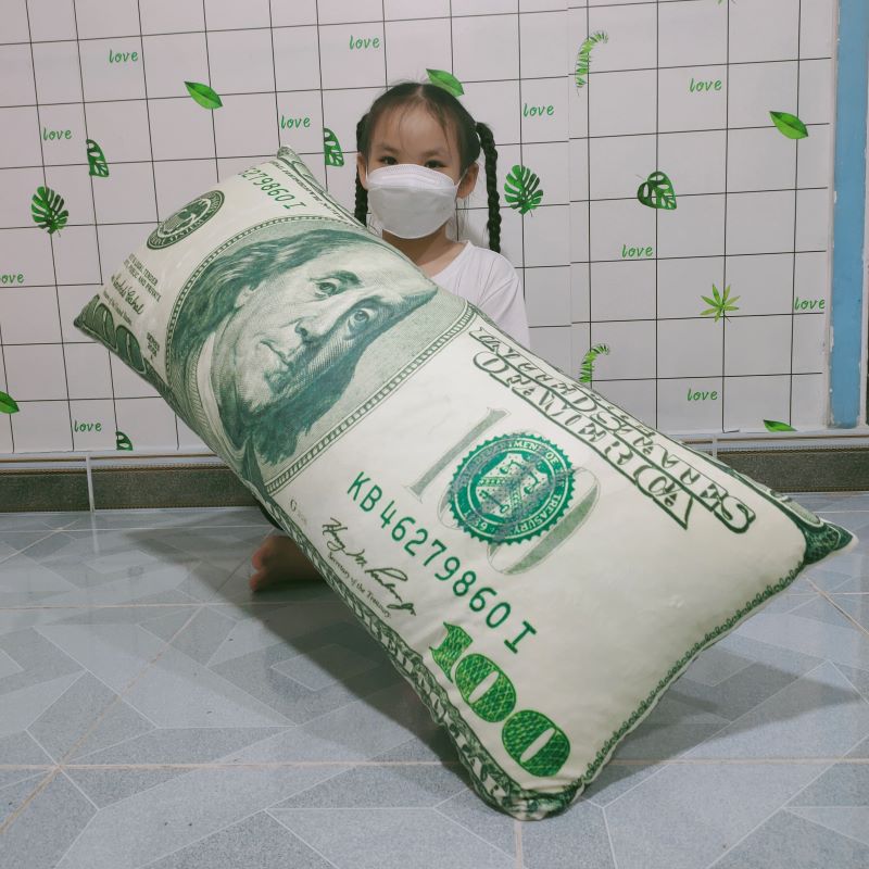 Gối nằm ngủ văn phòng hình tờ tiền gối đa năng size lớn 70cm in 3d sắc nét gòn mềm cao cấp xuất dư