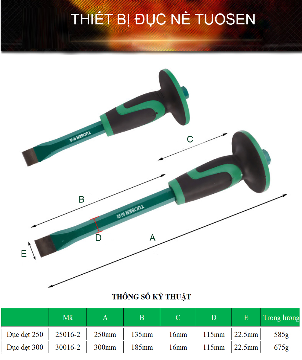 Đục phẳng đục sắt có tay chắn, đục nề, đục đá TUOSEN