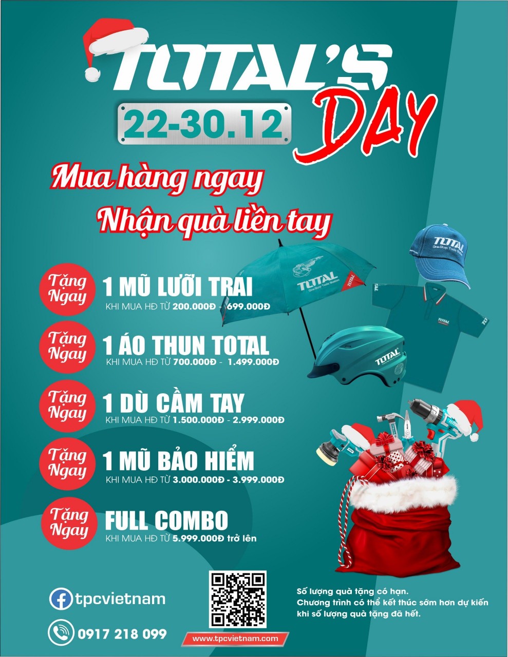 Quà tặng thương hiệu total tri ân cuối năm, nón bảo hiểm, mũ, áo, dù