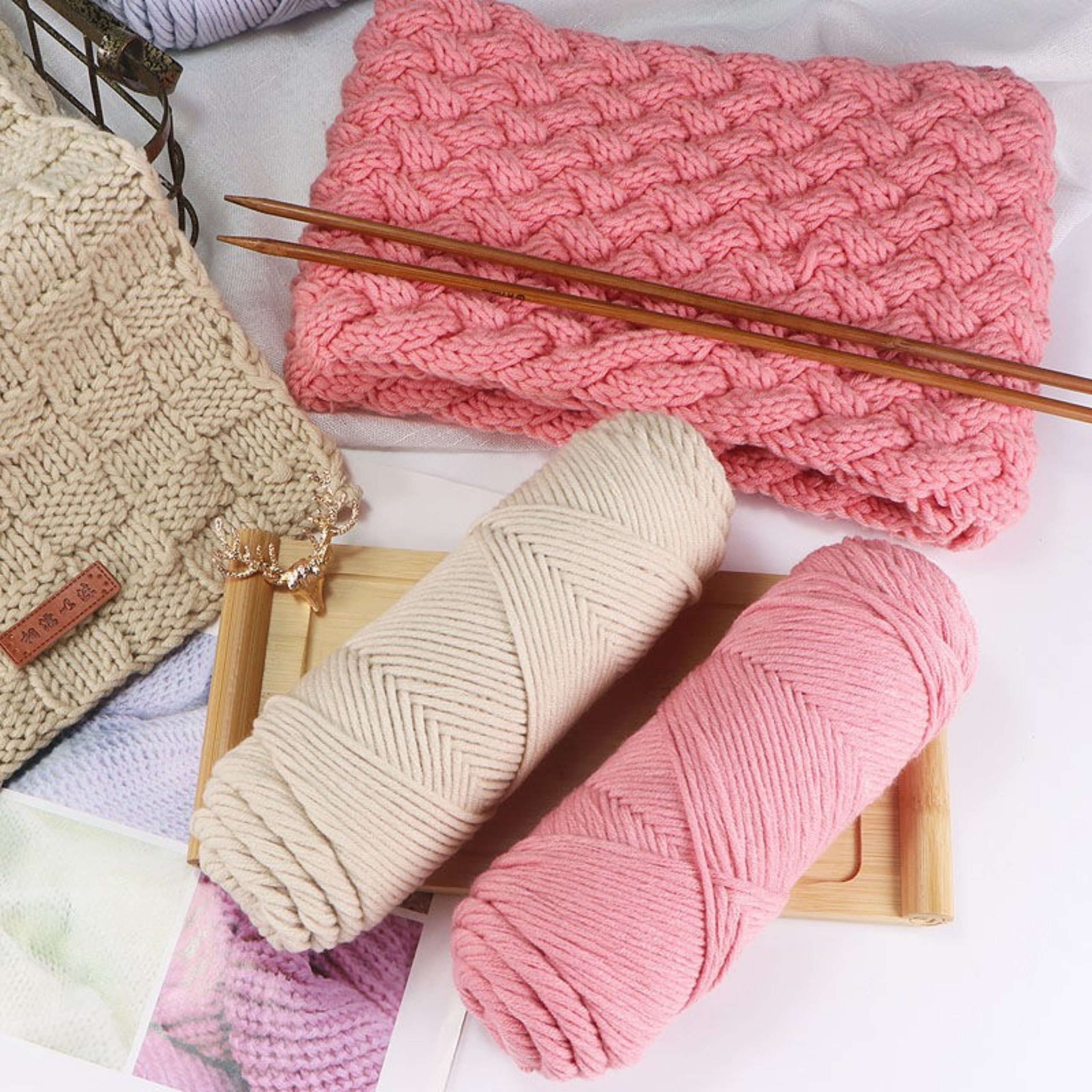 Gói nguyên liệu đan khăn vặn thừng kit đan móc