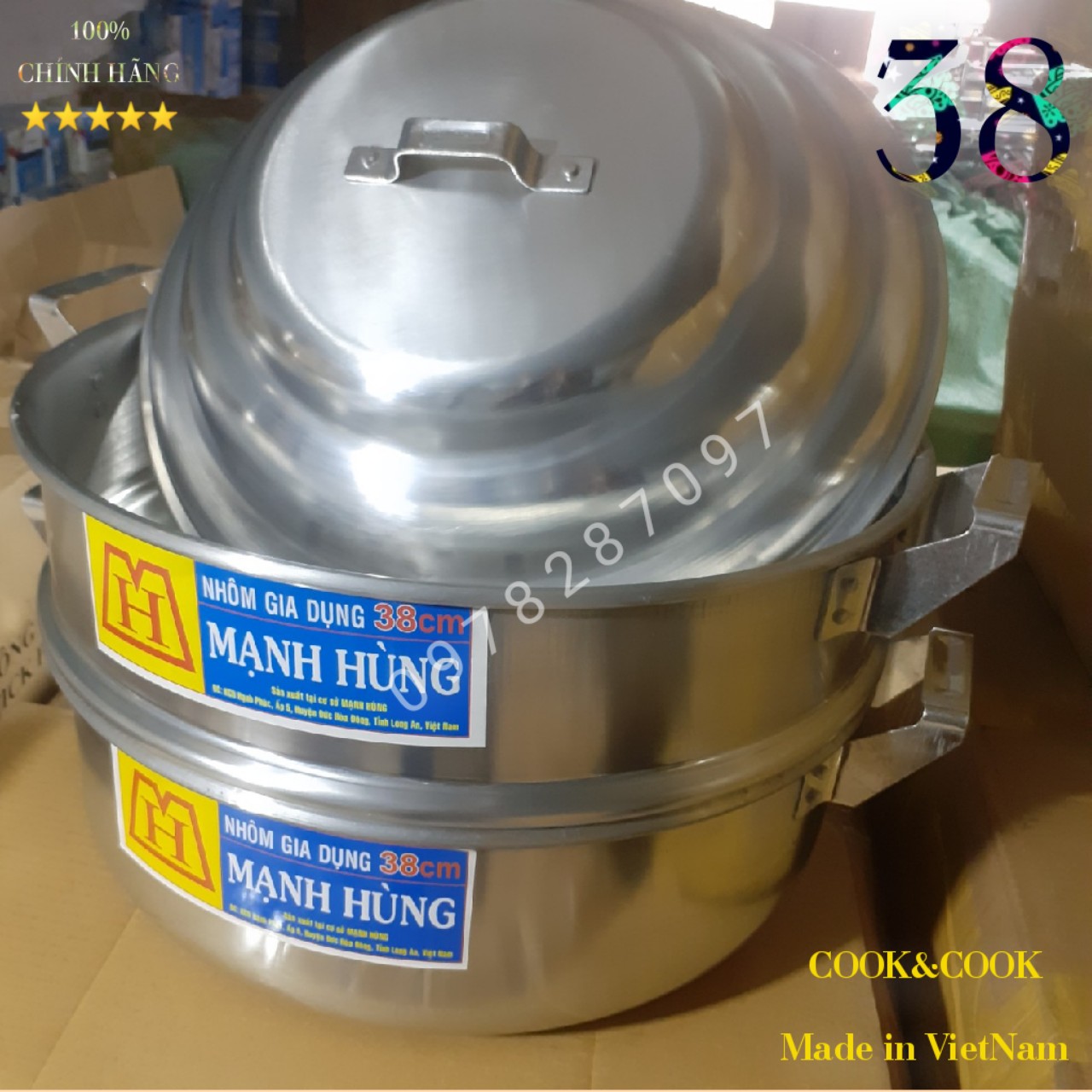 Bộ Xửng Hấp Bánh Bao Size 38 Nhôm Mạnh Hùng- Hấp hải sản/rau củ