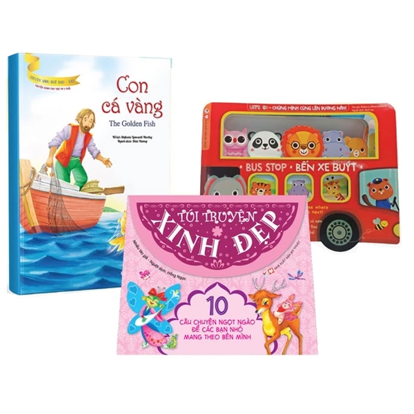 Fahasa - Bộ Sách Dành Cho Bé Gái Từ 0-3 Tuổi: Bus Stop - Bến Xe Buýt + Túi Truyện Xinh Đẹp Màu Hồng + Con Cá Vàng (Bộ 3 Cuốn)