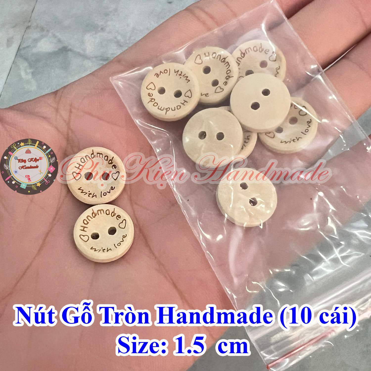 Nút gỗ tròn handmade (10 cái)