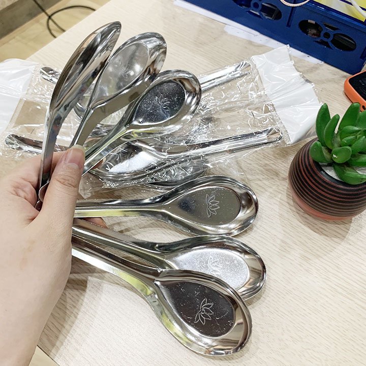 Thìa Ăn Phở, Muỗng Ăn Cơm, Inox Không Gỉ, Cán Dày Sáng Bóng, Cầm Chắc Tay