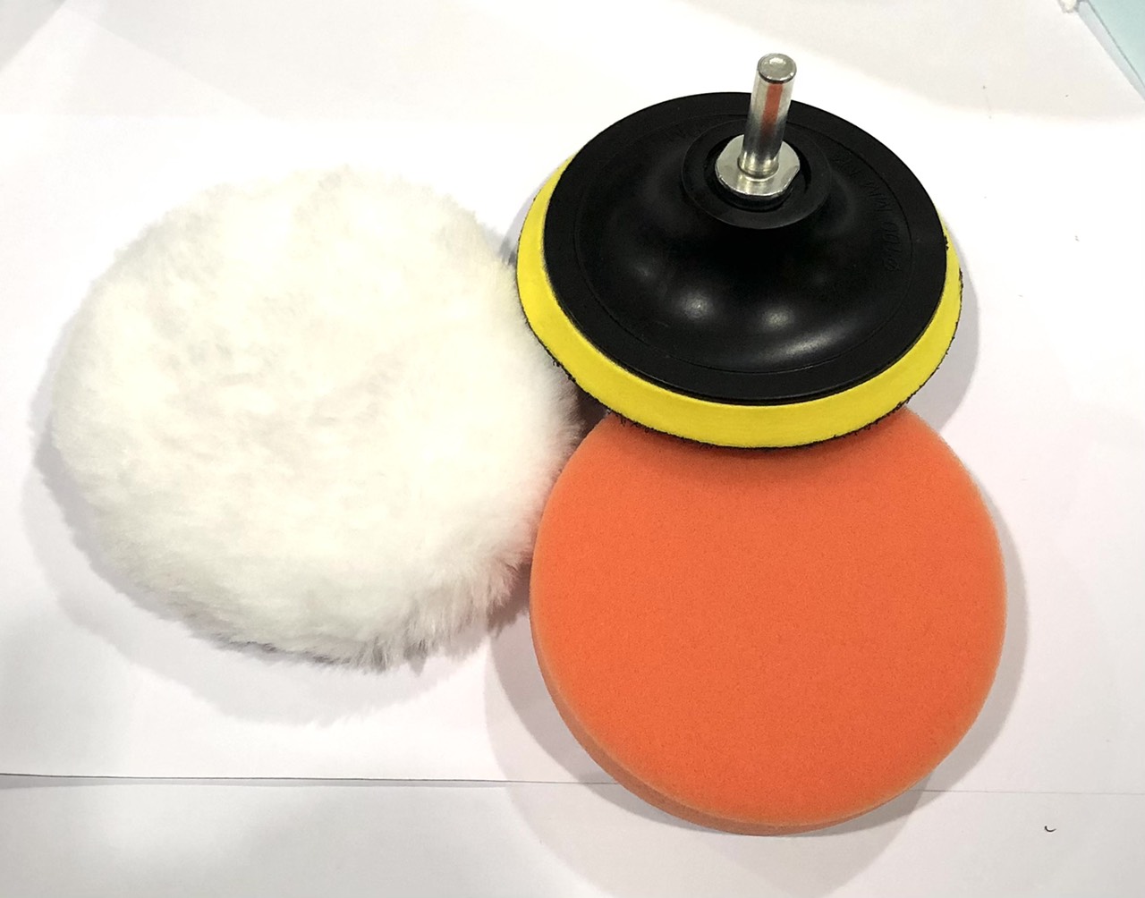 Bộ đế gắn + phớt lông cừu đánh bóng ô tô 5 inches 125mm kèm đinh chuyển đổi cho máy khoan gia đình