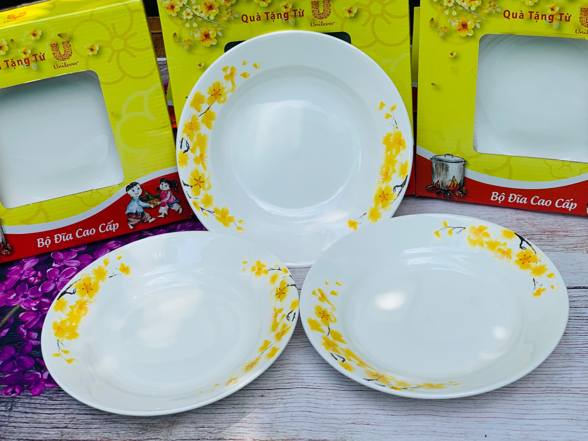 BỘ 3 ĐĨA SỨ TRÁNG MEN CAO CẤP, DÀY DẶN, CAO CẤP (20CM/DĨA)